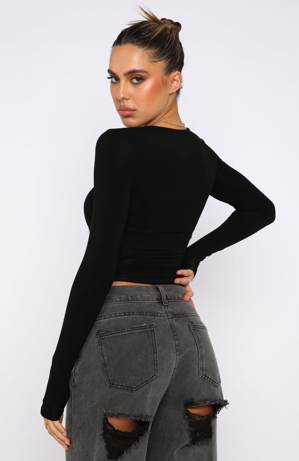 Only For Tonight Long Sleeve Top Black - Image 4