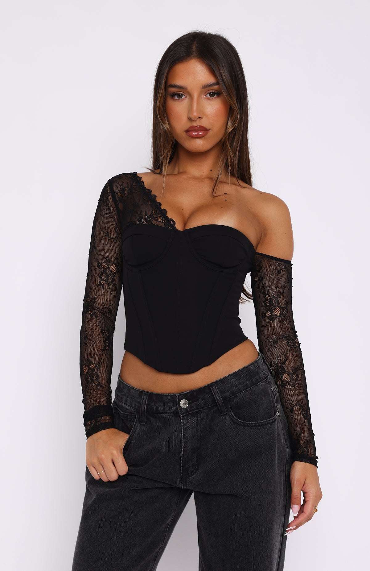 Time Will Tell Long Sleeve Bustier Black - Image 2