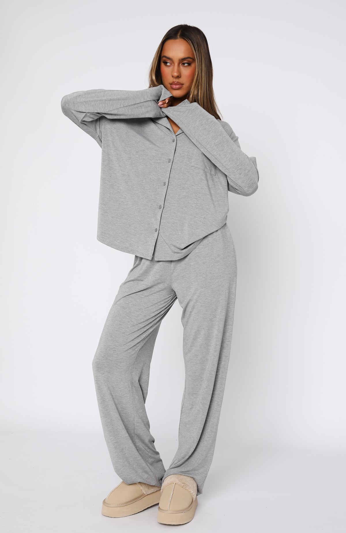 Pillow Talk Long Sleeve Pyjama Set Grey Marle - Image 2