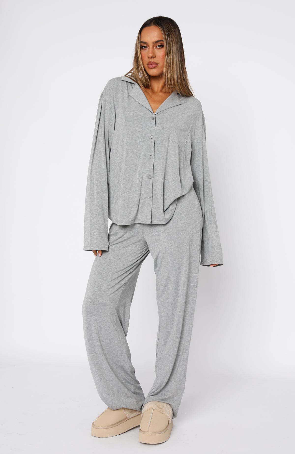 Pillow Talk Long Sleeve Pyjama Set Grey Marle - Image 5