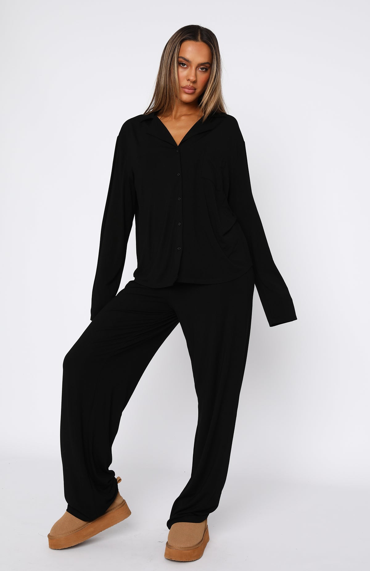 Pillow Talk Long Sleeve Pyjama Set Black - Image 2