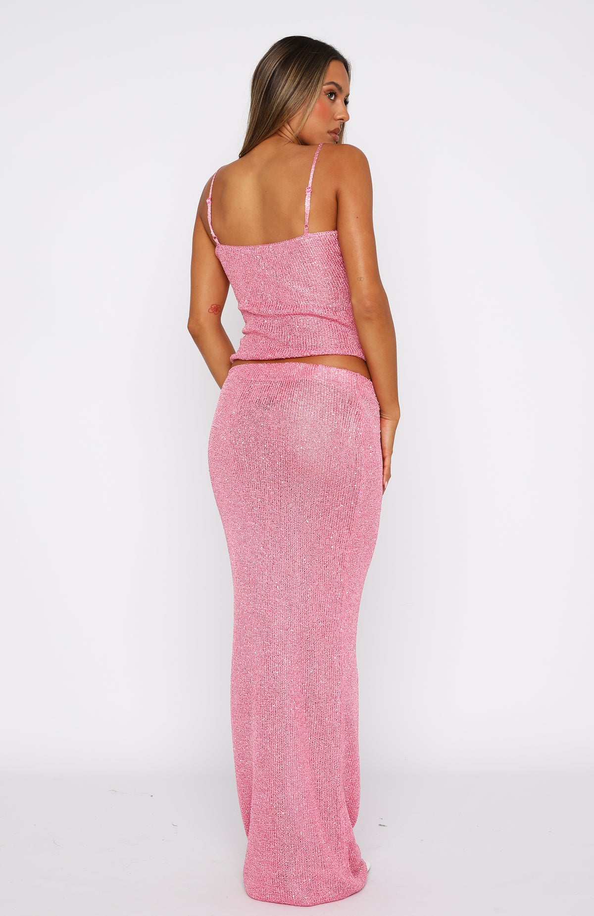 Star Shining Sequin Knit Maxi Skirt Bubblegum - Image 4
