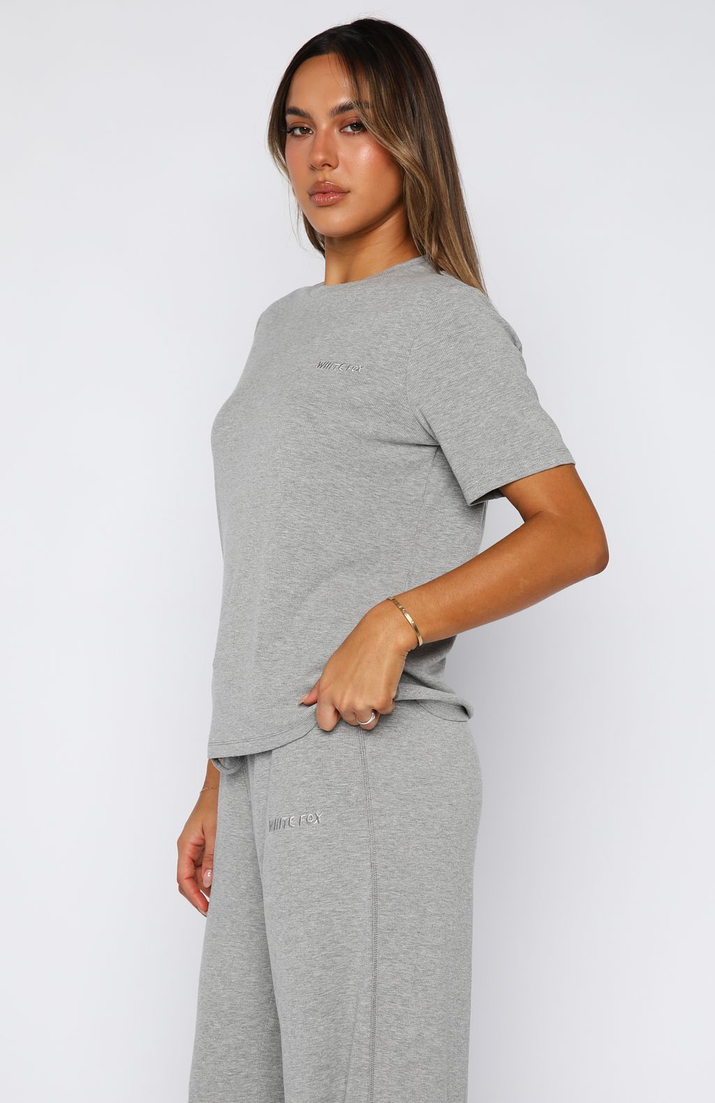 Come A Long Way Soft Lounge Ribbed Tee Grey Marle - Image 3