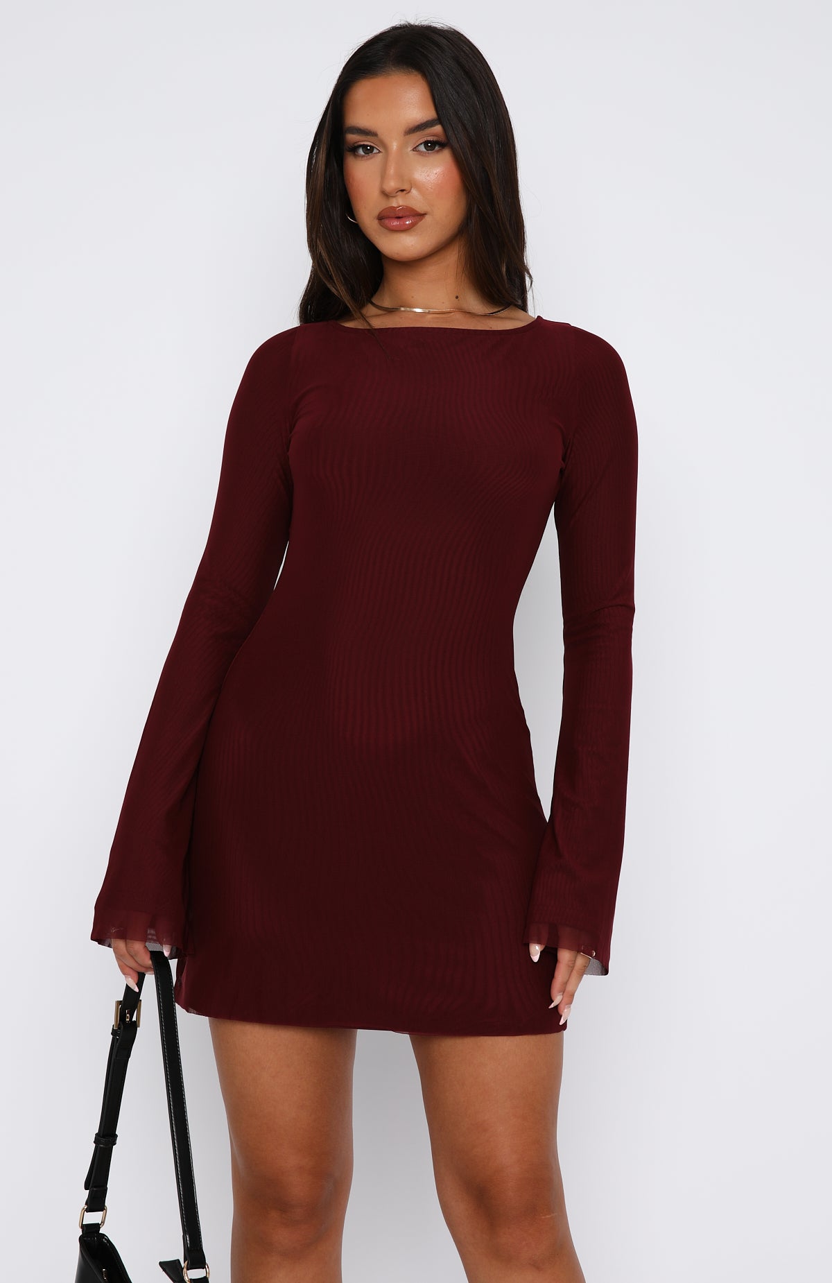 Excuse Me Miss Long Sleeve Mini Dress Wine - Image 2