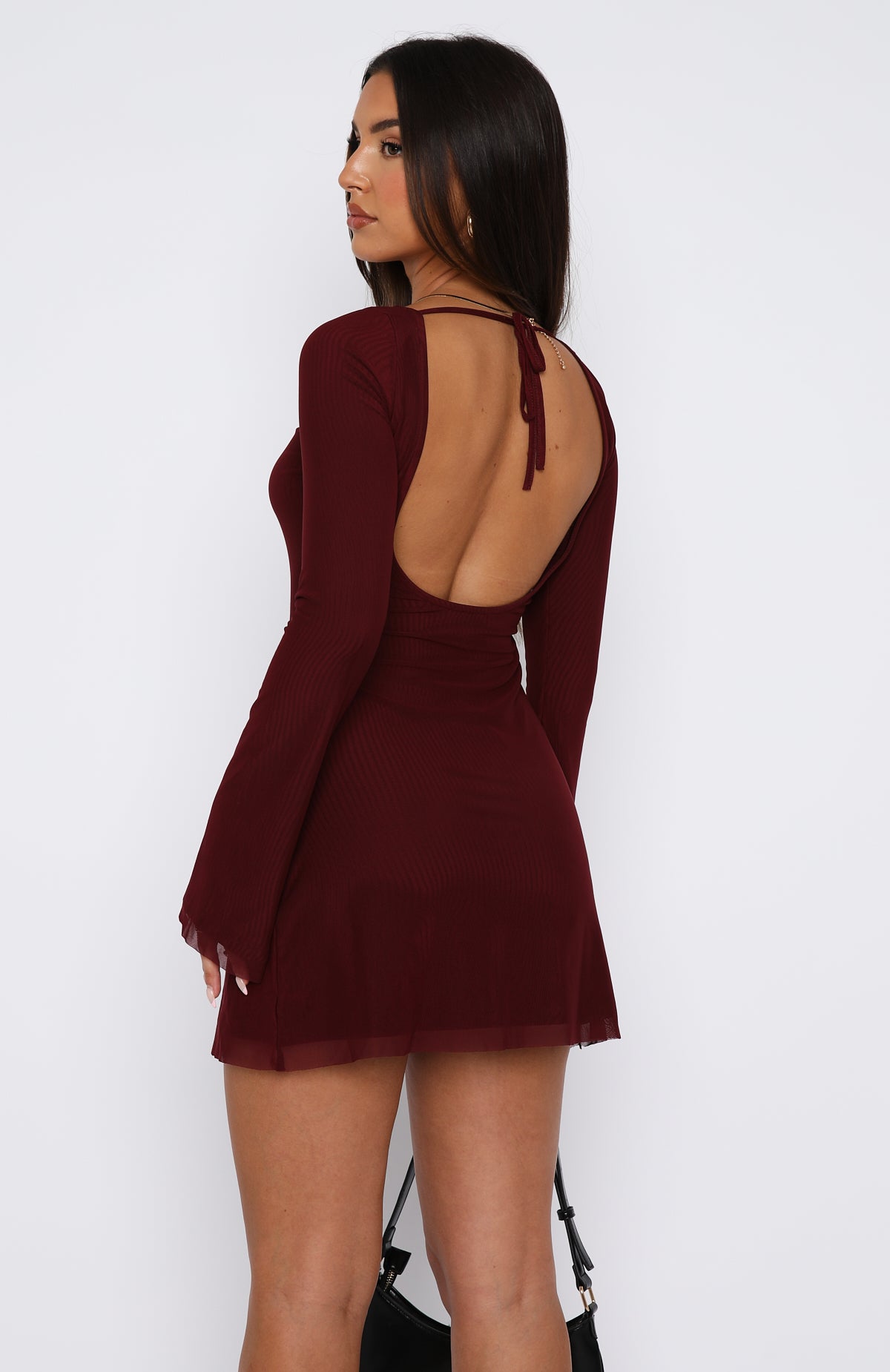 Excuse Me Miss Long Sleeve Mini Dress Wine - Image 4