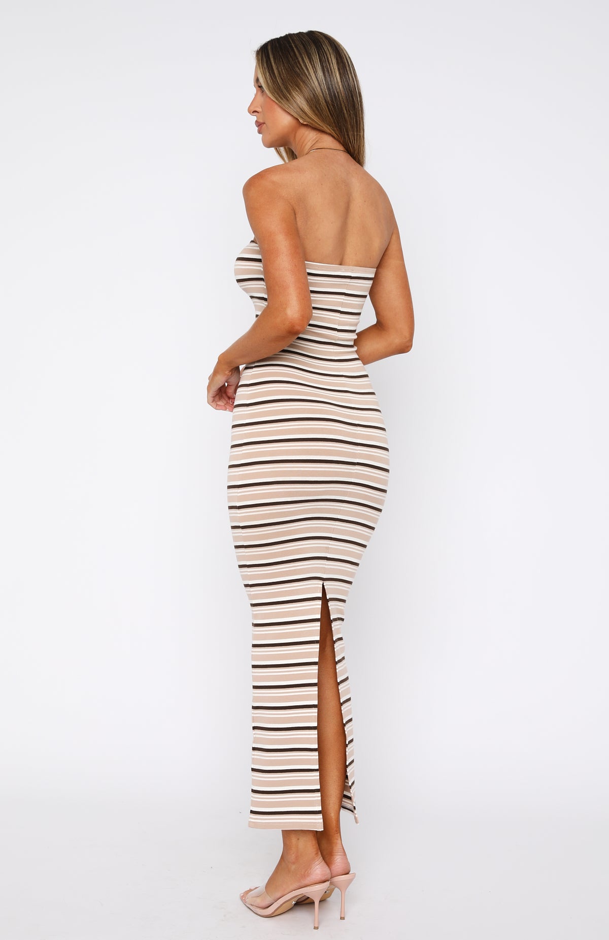 New Vibrations Strapless Maxi Dress Brown - Image 4