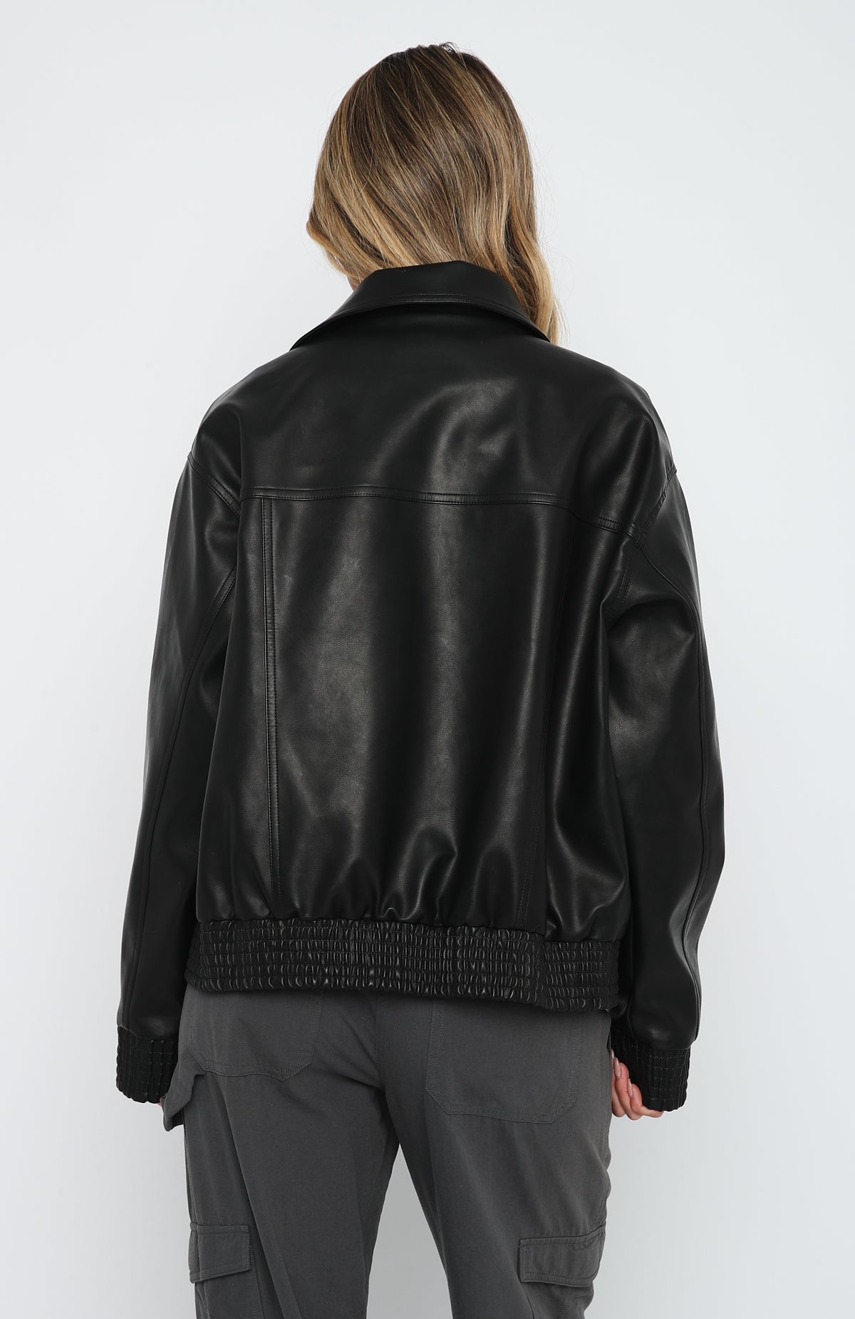 Make Things Right PU Bomber Jacket Black - Image 4