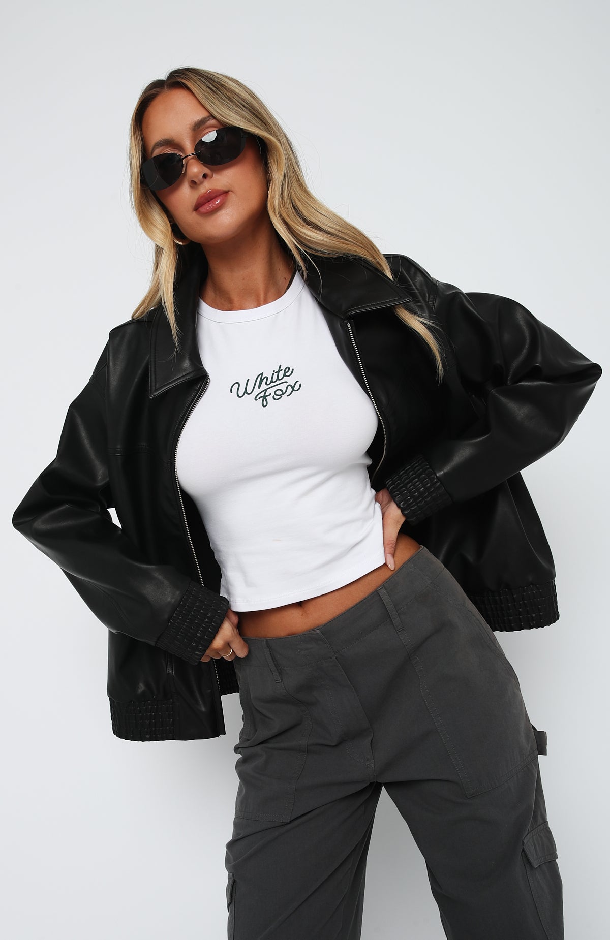 Make Things Right PU Bomber Jacket Black - Image 2