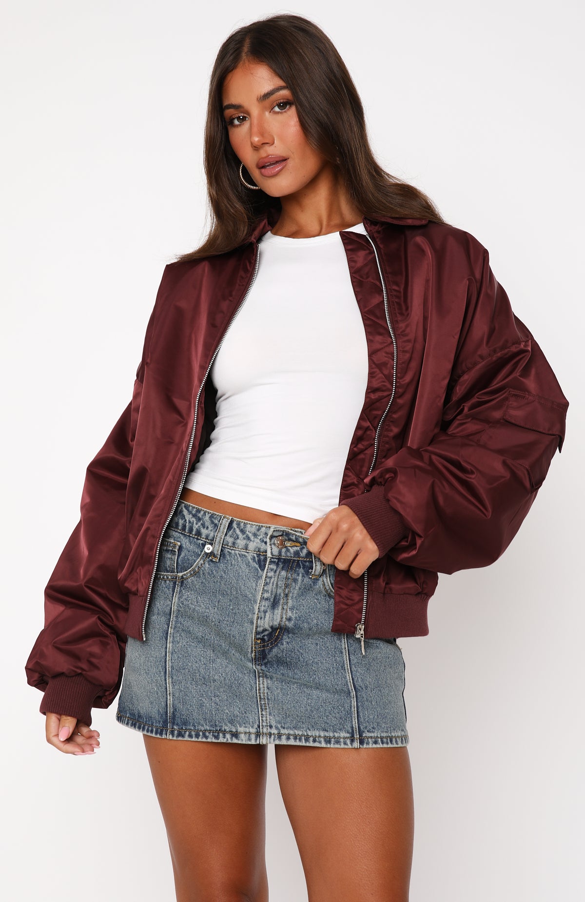Burning For You Bomber Jacket Burgundy - Image 2