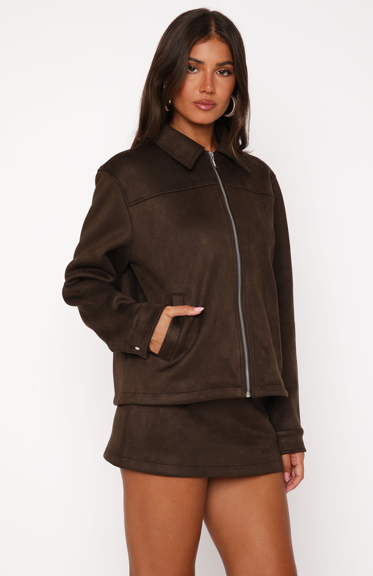Like The Old Days Faux Suede Jacket Chocolate - Image 3