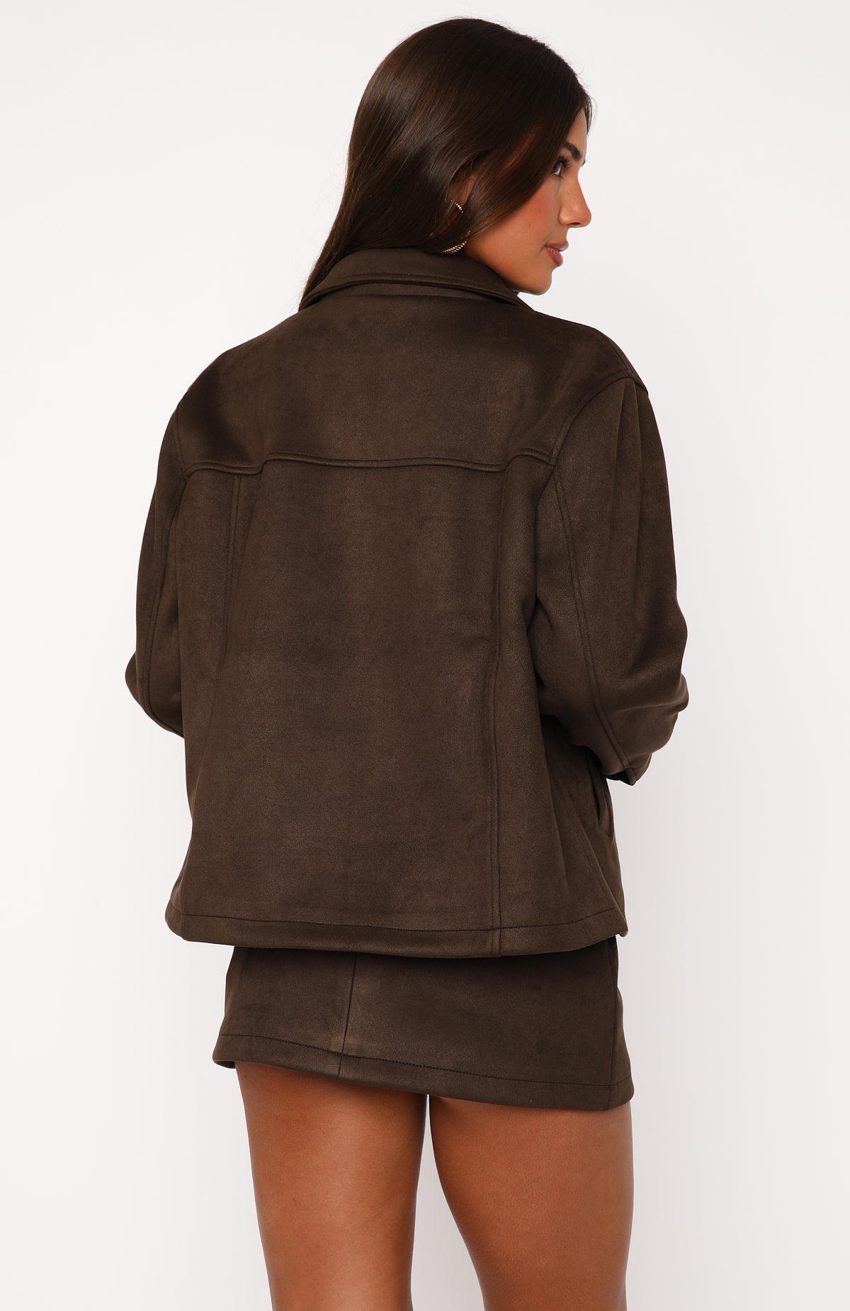 Like The Old Days Faux Suede Jacket Chocolate - Image 2