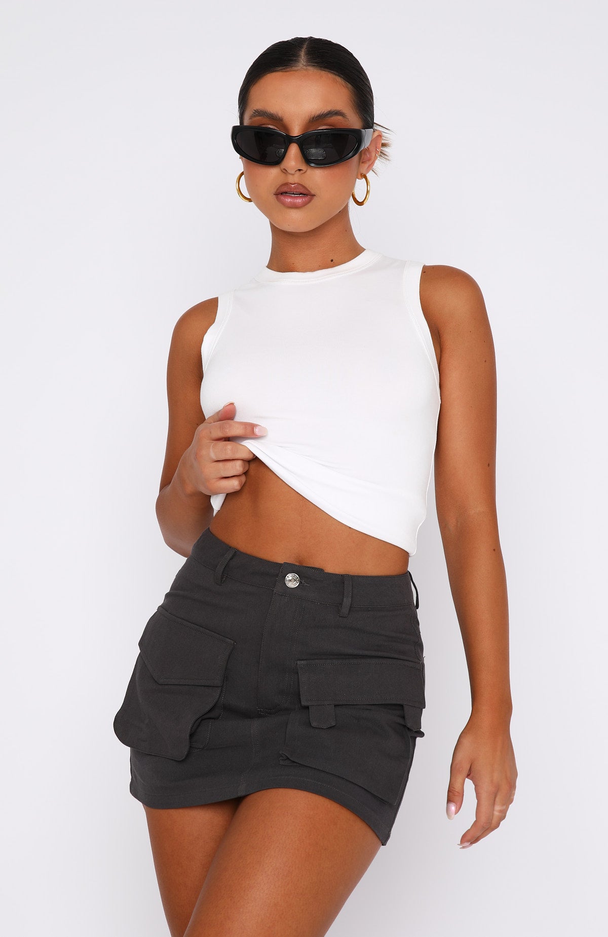 Weekend Travels Cargo Mini Skirt Charcoal - Image 3