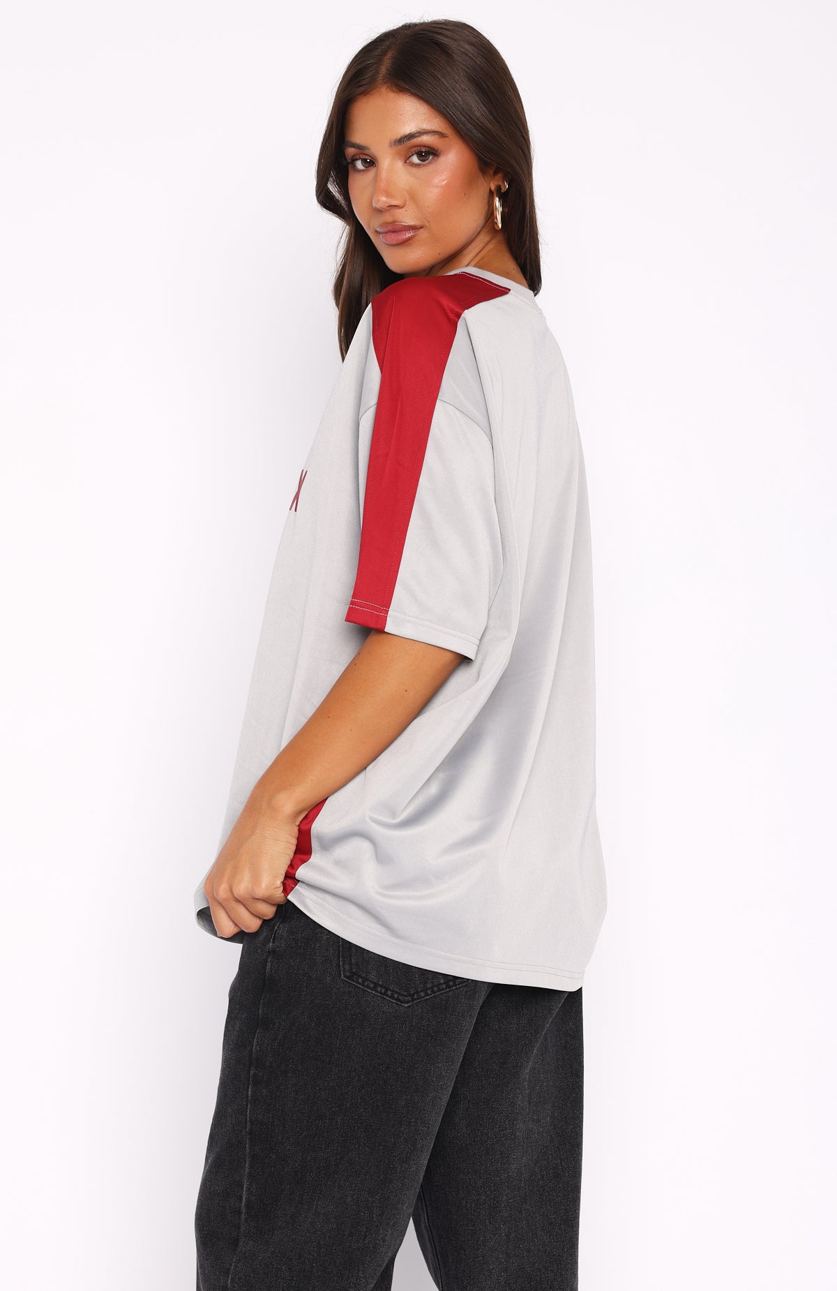 Checking Up On You Oversized Jersey Light Grey/Burgundy - Image 4