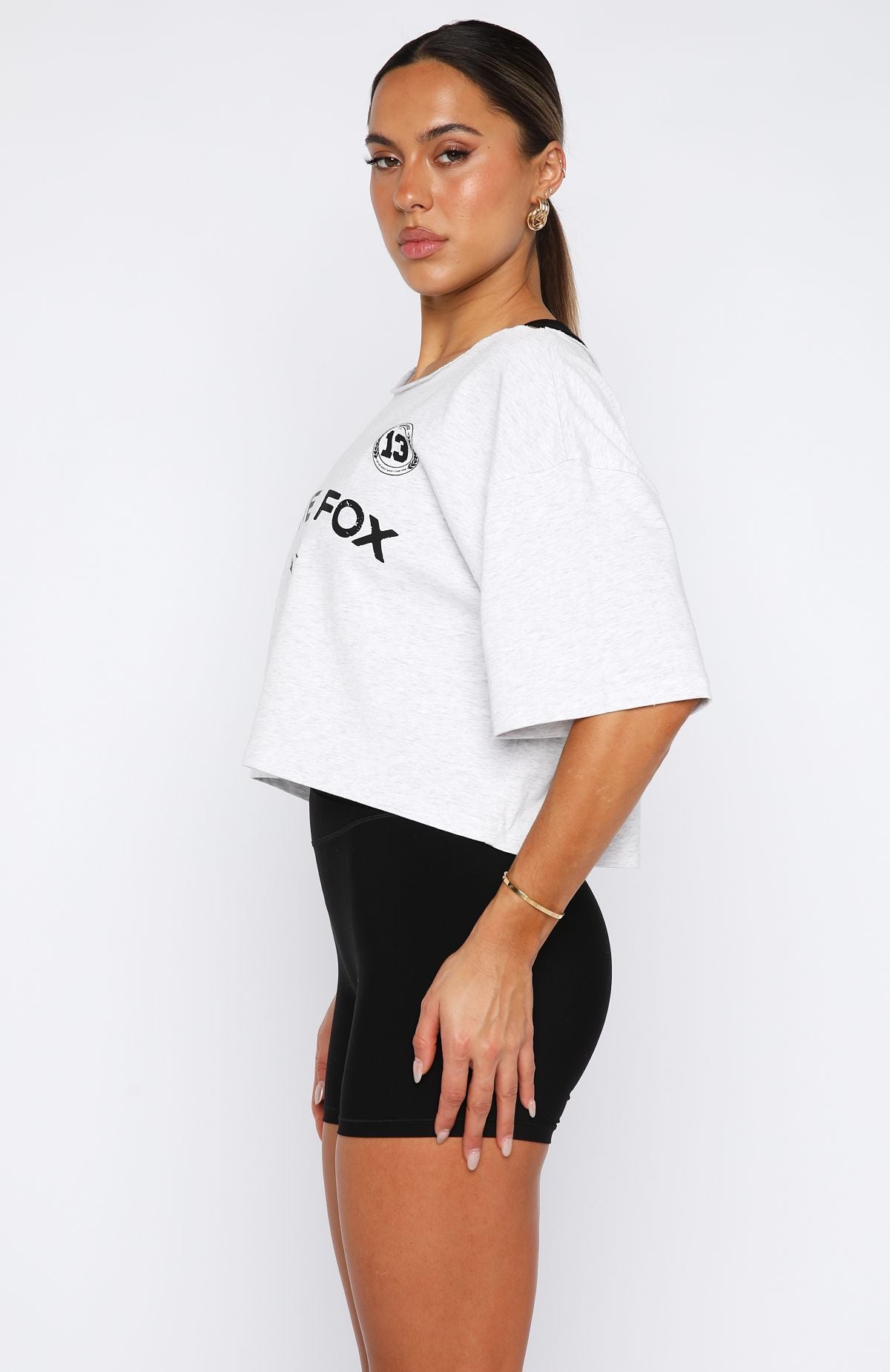Stay Clear Off Shoulder Cropped Tee Grey Marle - Image 3