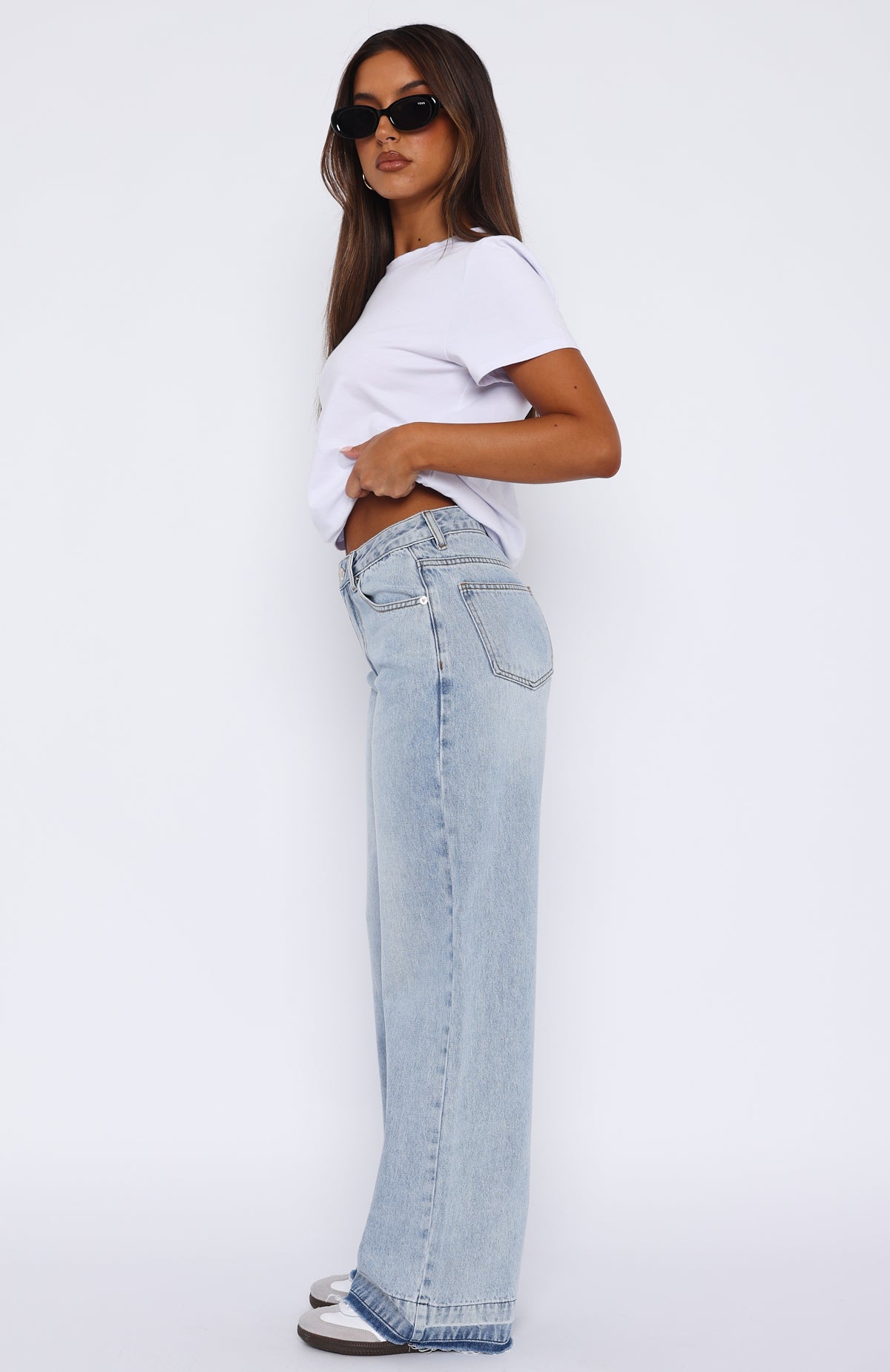 I Don't Need You Mid Rise Wide Leg Jeans Light Blue Wash - Image 3