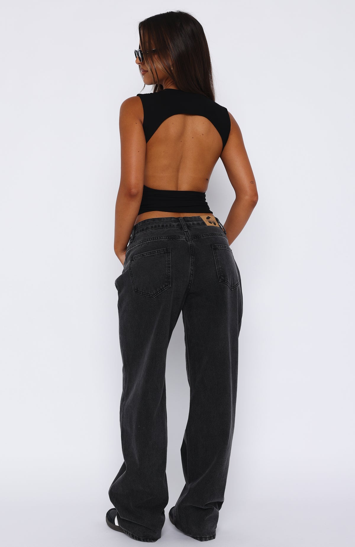 Bring The Style Low Rise Wide Leg Jeans Black Acid Wash - Image 4