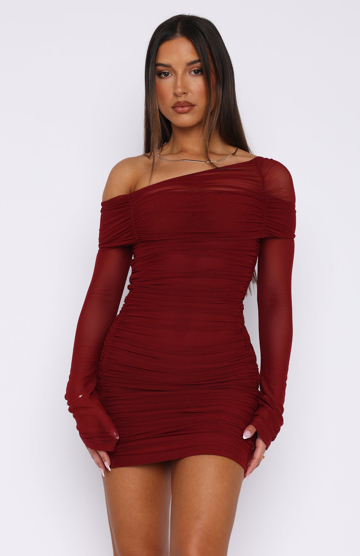I Feel Love Long Sleeve Mini Dress Burgundy - Image 2