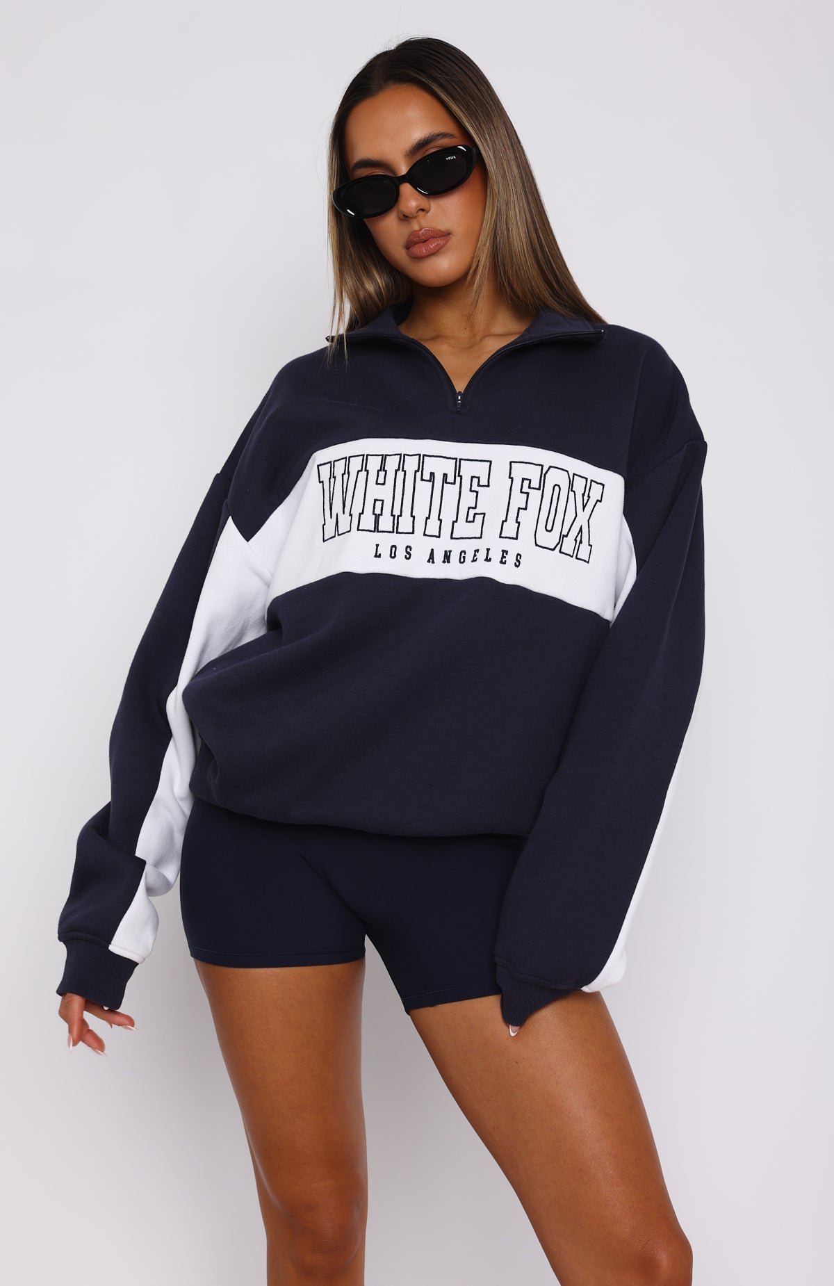 Jokes On You Zip Front Sweater Navy - Image 2