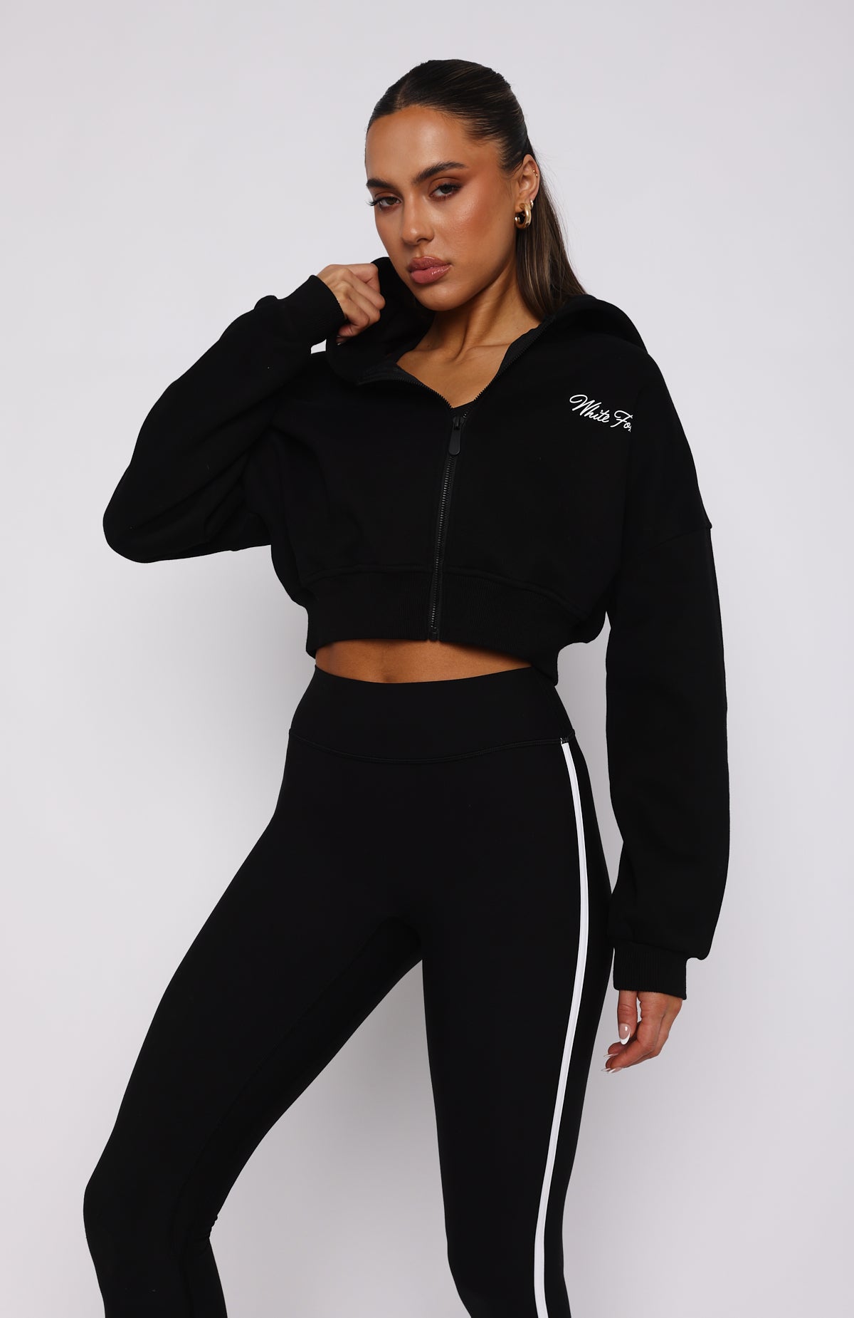 Stepping Out Cropped Hoodie Black - Image 3