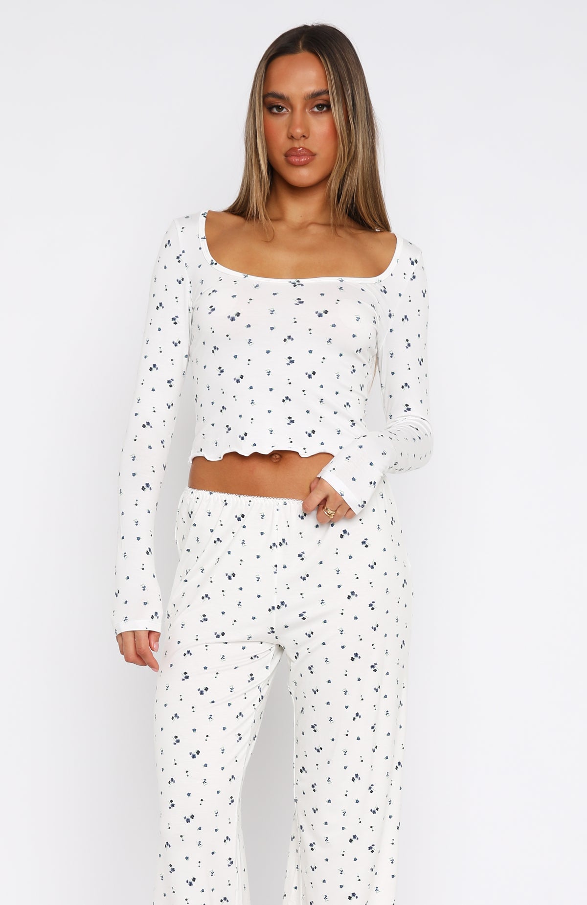 Dreamy Long Sleeve Pyjama Top Ditsy Blues - Image 2