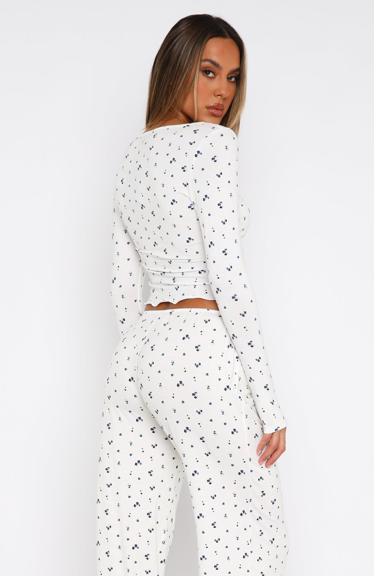 Dreamy Long Sleeve Pyjama Top Ditsy Blues - Image 4