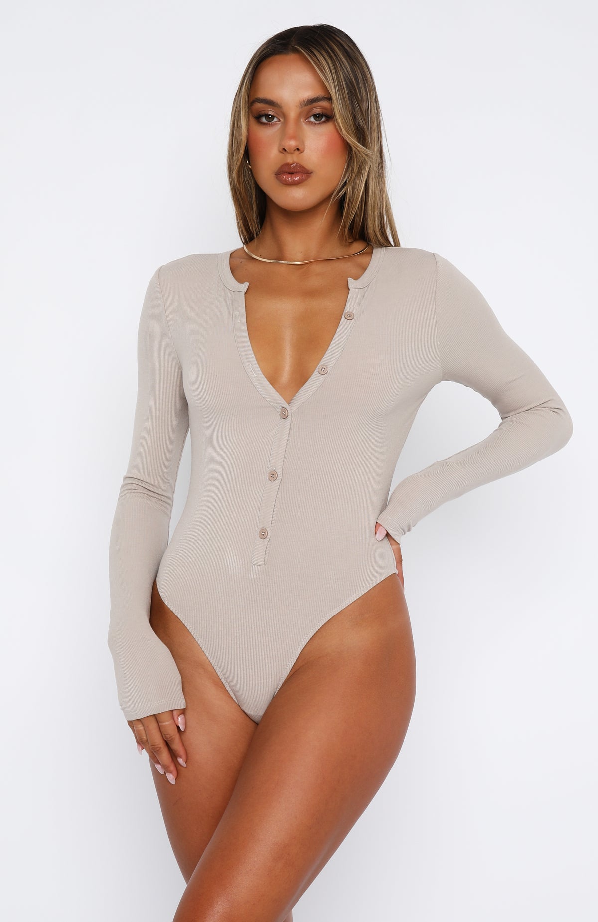 Never Be Tamed Long Sleeve Bodysuit Nude - Image 2
