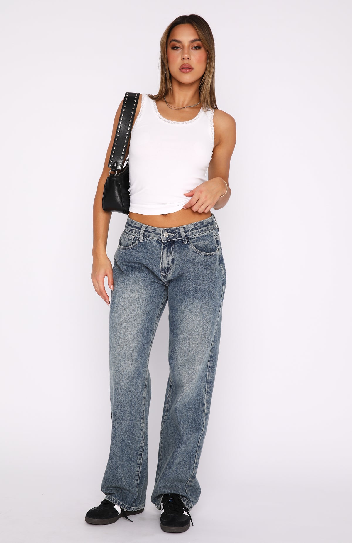 Bring The Style Low Rise Wide Leg Jeans Brown Blue Acid Wash - Image 2