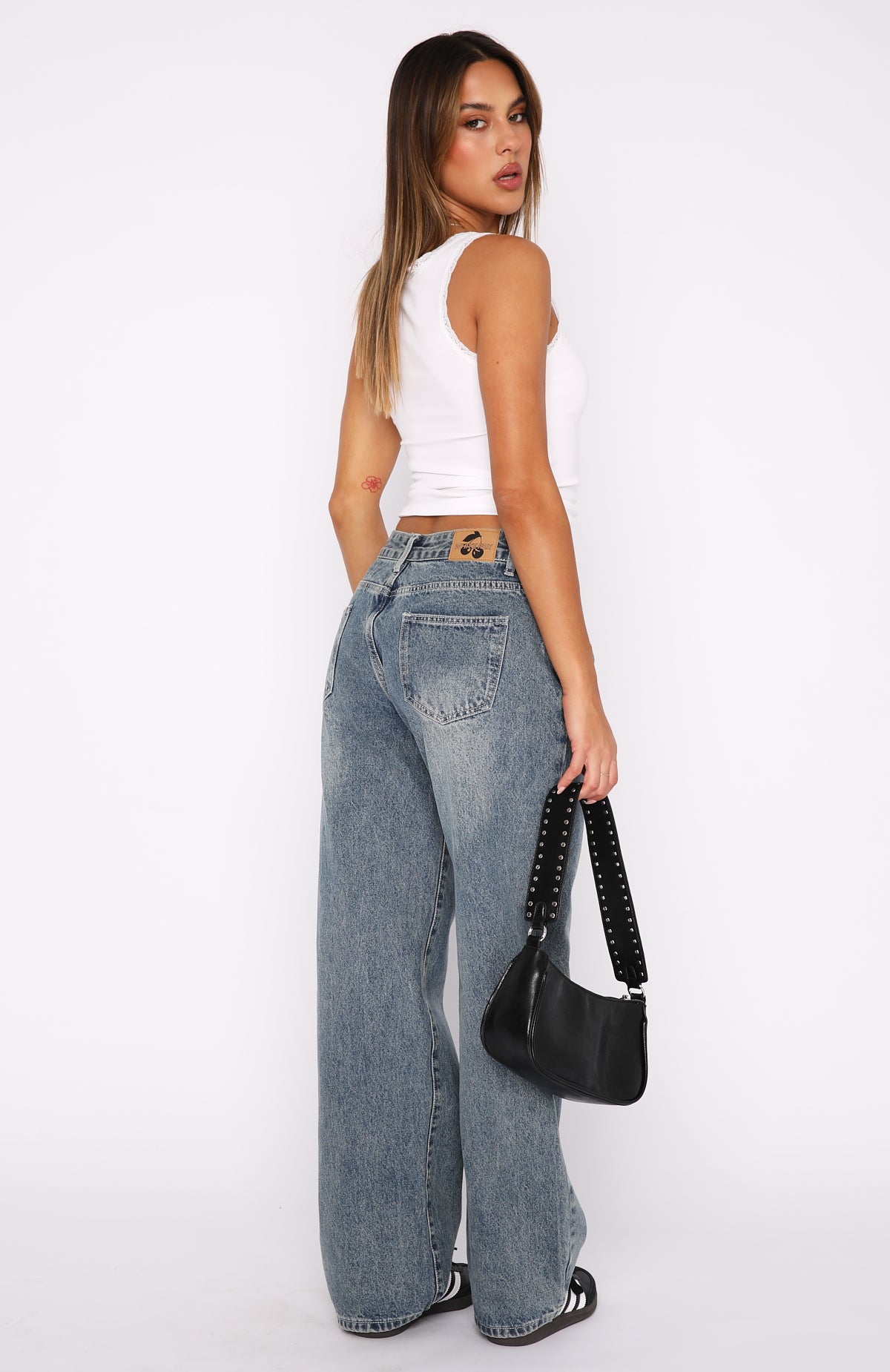 Bring The Style Low Rise Wide Leg Jeans Brown Blue Acid Wash - Image 4