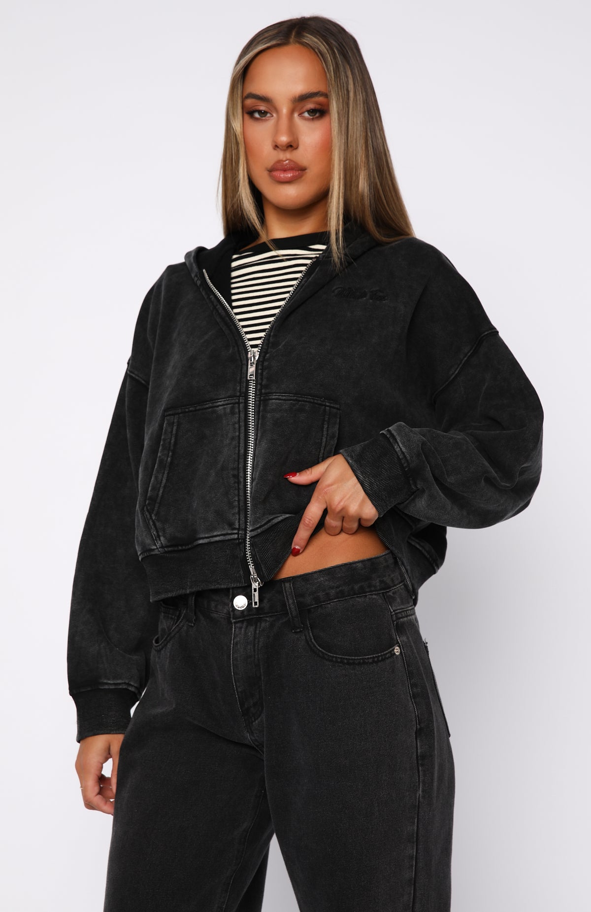 Hard To Remember Zip Front Hoodie Washed Black - Image 2