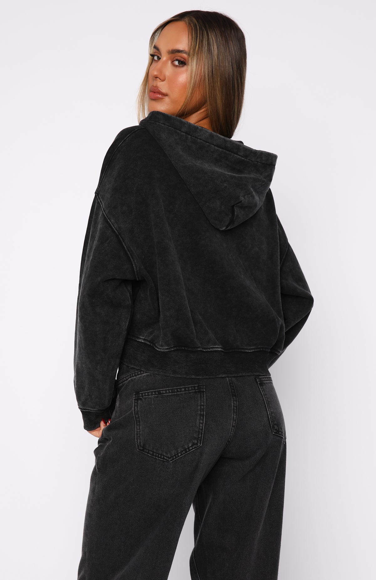 Hard To Remember Zip Front Hoodie Washed Black - Image 4