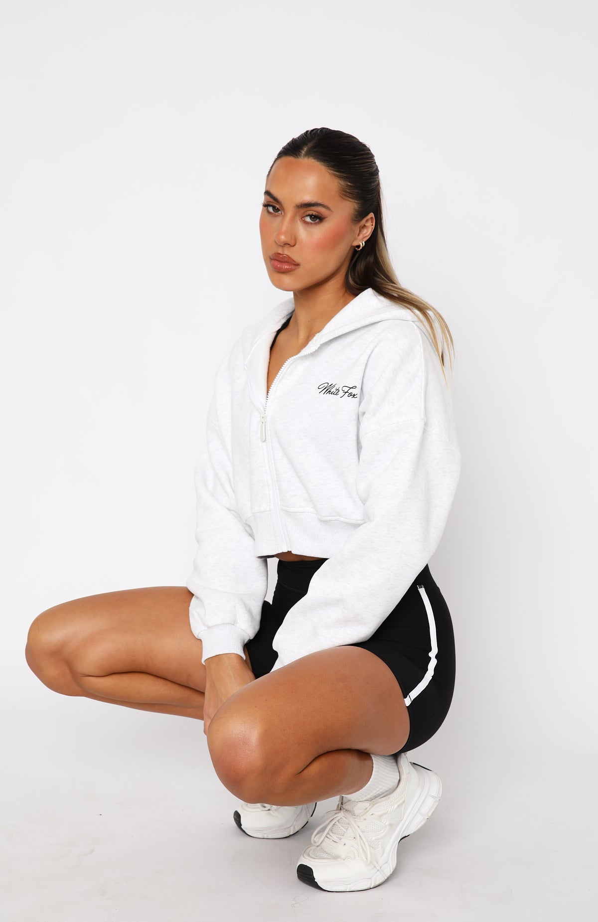 Stepping Out Cropped Hoodie Grey Marle - Image 3