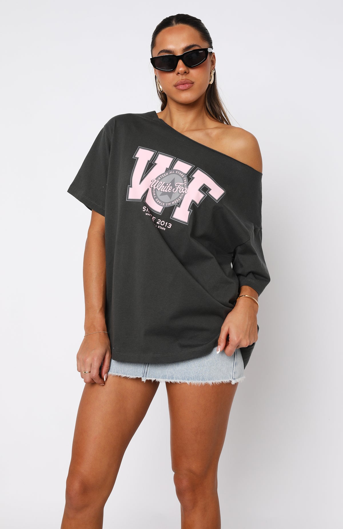 Your Favourite View Off Shoulder Oversized Tee Charcoal - Image 2