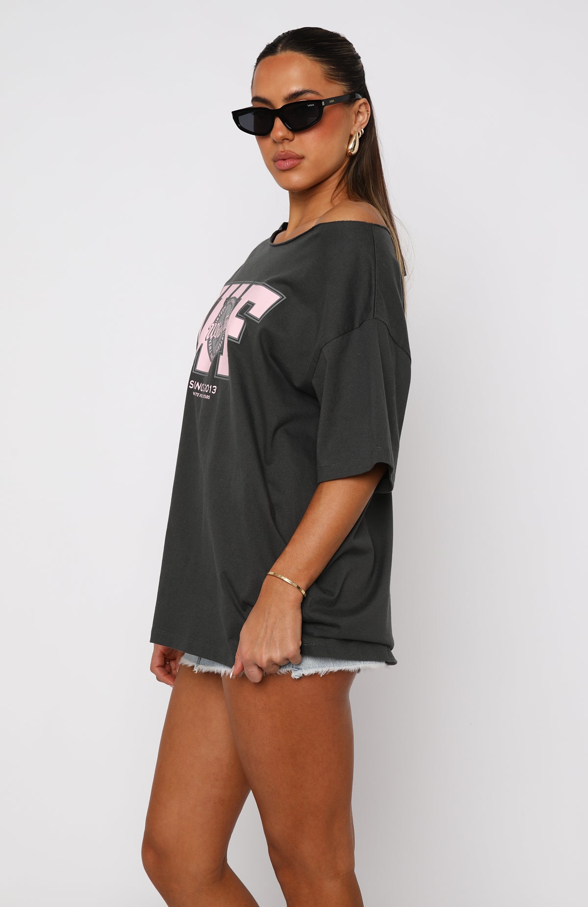 Your Favourite View Off Shoulder Oversized Tee Charcoal - Image 3