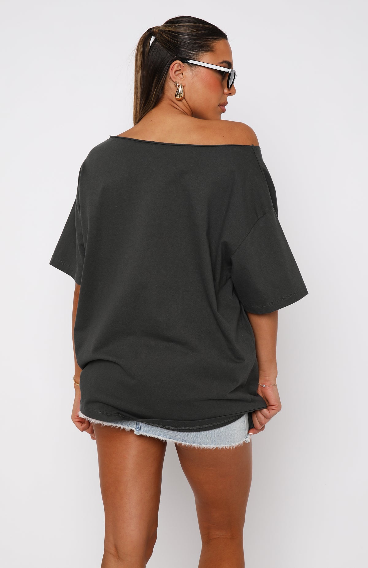 Your Favourite View Off Shoulder Oversized Tee Charcoal - Image 4
