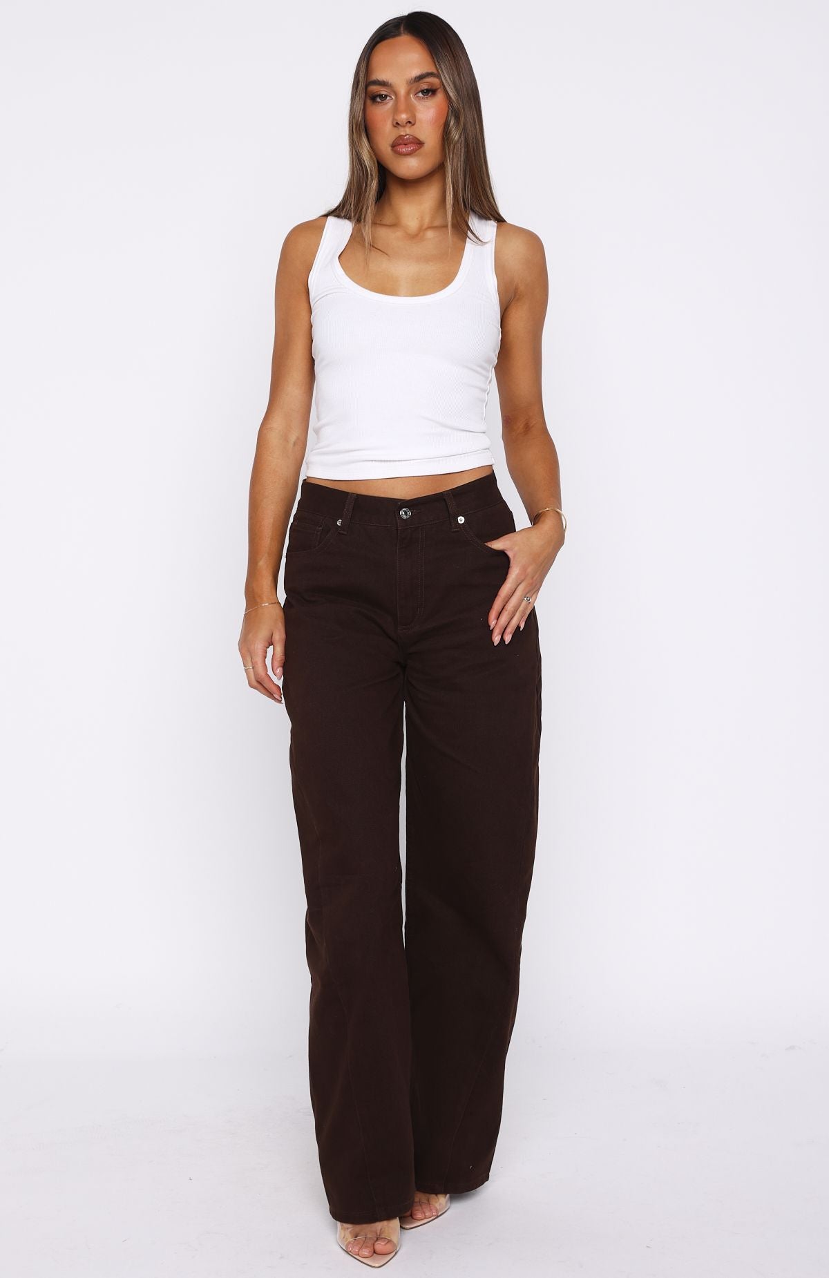 Kiara Mid Rise Barrel Leg Jeans Chocolate Wash - Image 2