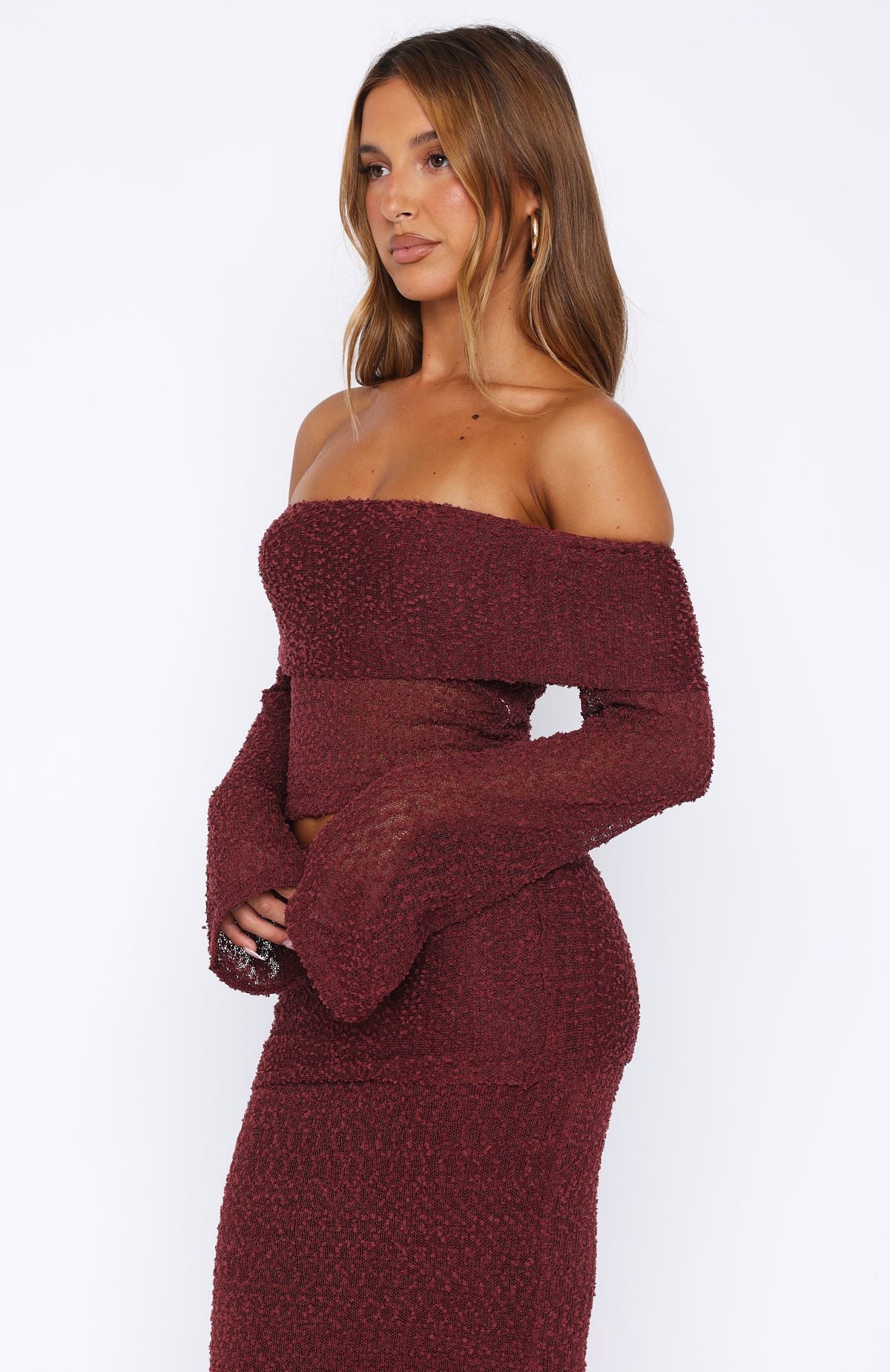 In Too Deep Long Sleeve Knit Top Burgundy - Image 3
