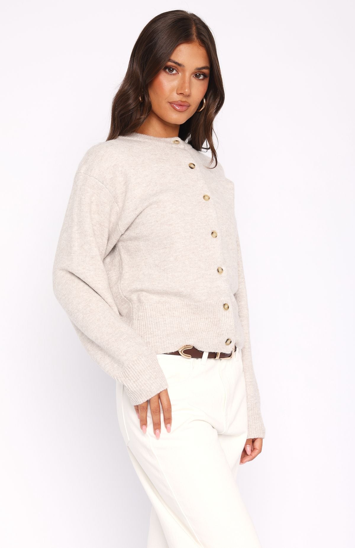 Helping Hand Knit Cardigan Oat - Image 3