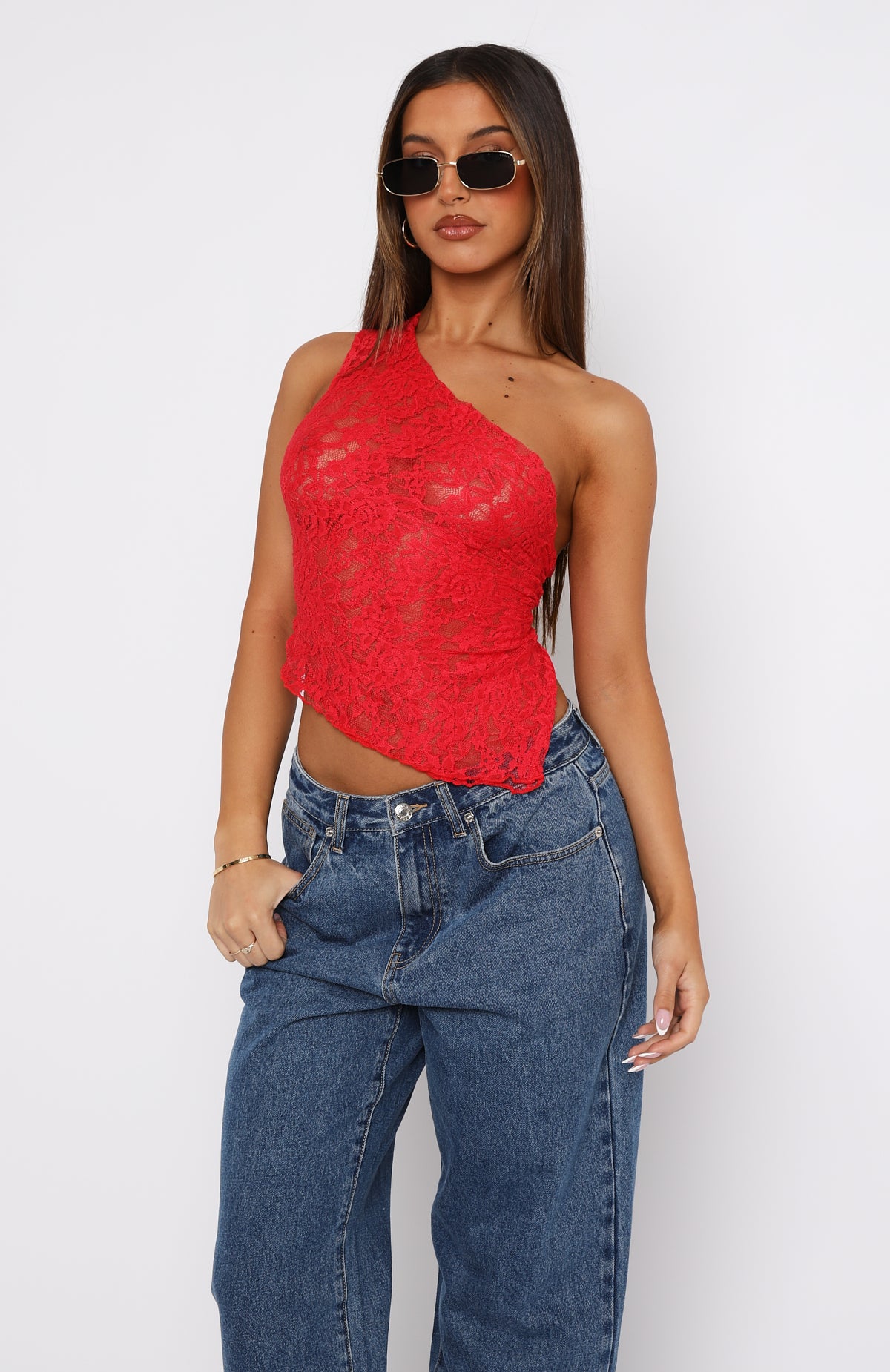 It's A Love Story Lace Top Red - Image 3