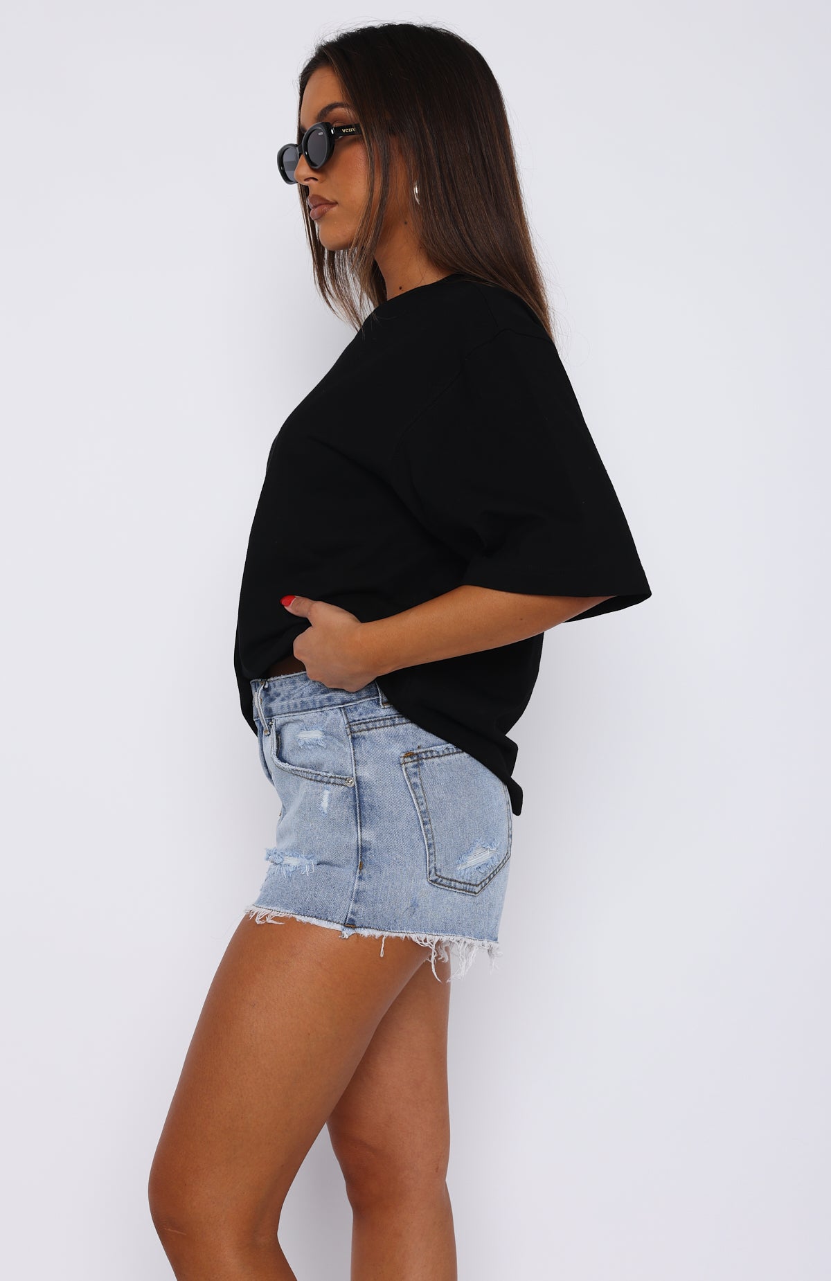 Push My Buttons Denim Shorts Mid Blue - Image 3