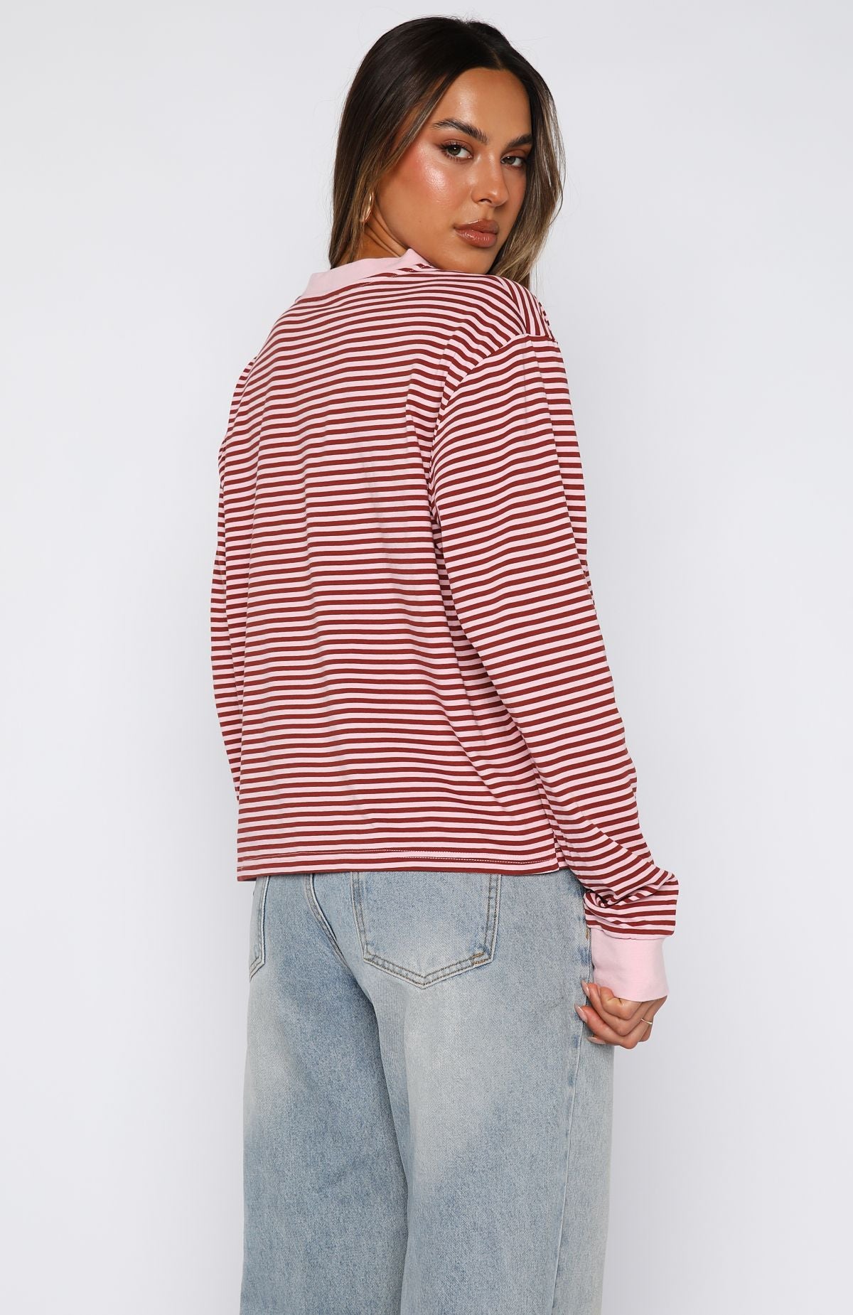 Touchdown Long Sleeve Tee Pink Stripe - Image 4