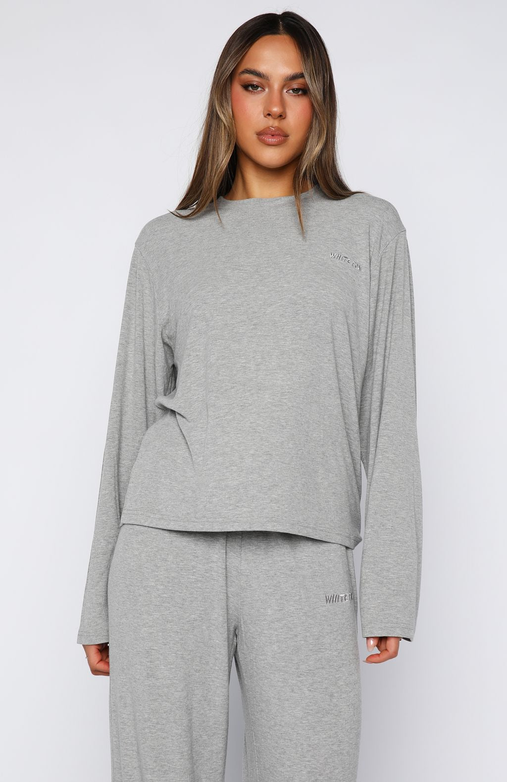 Come A Long Way Soft Lounge Long Sleeve Ribbed Tee Grey Marle - Image 2