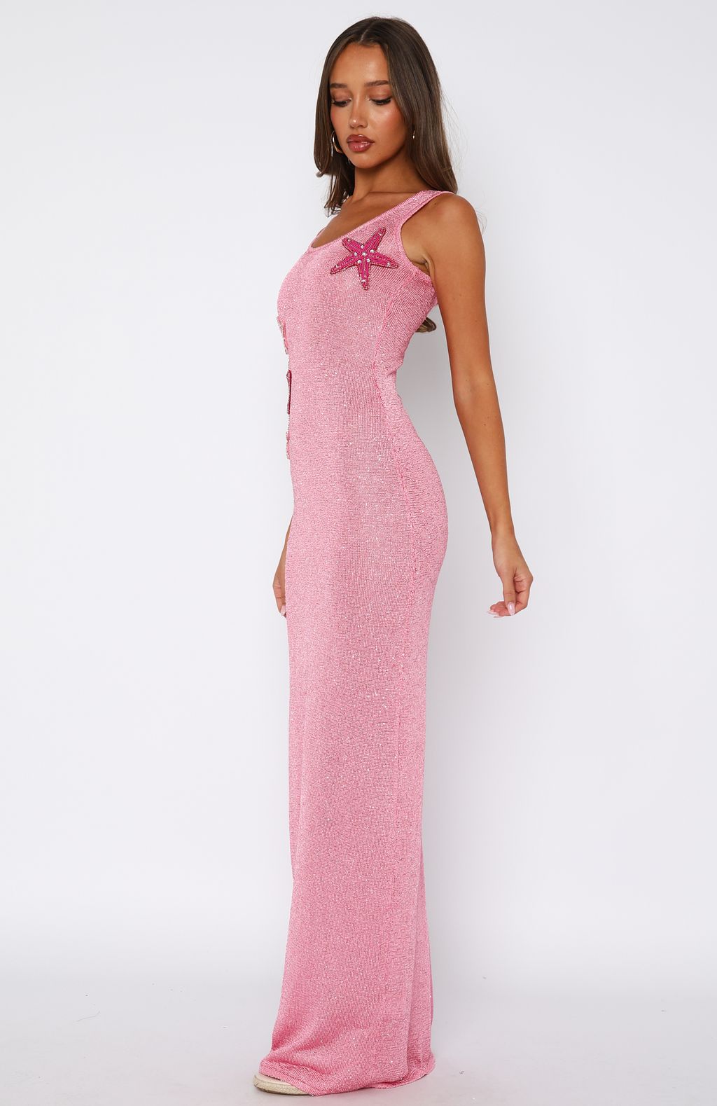 Marine Mist Sequin Knit Maxi Dress Pink - Image 3