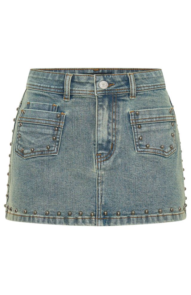 Blake Denim Studded Mini Skirt Brown Blue - Image 6