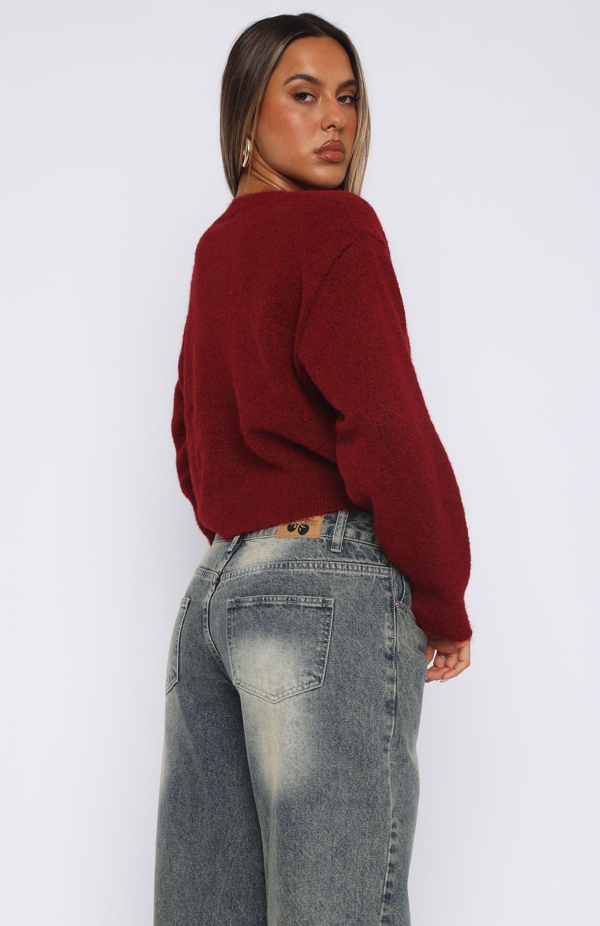 Warm Whispers Knit Cardigan Burgundy - Image 4