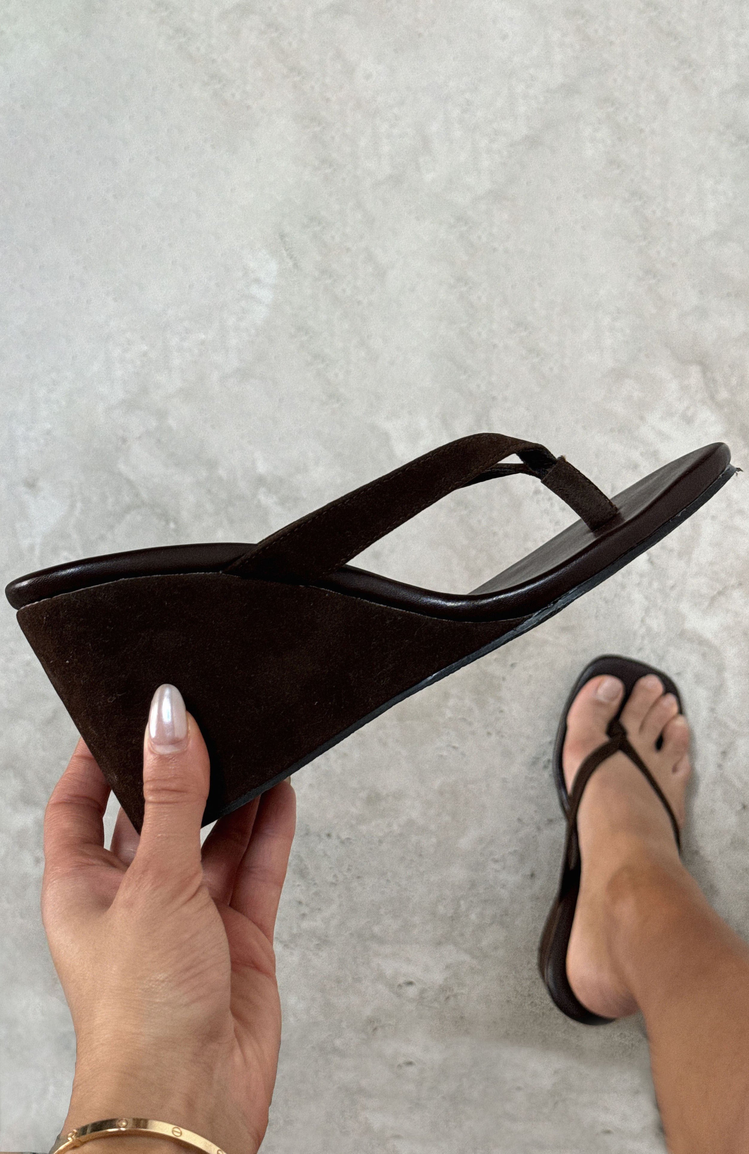 Grace Wedge Chocolate Faux Suede - Image 2