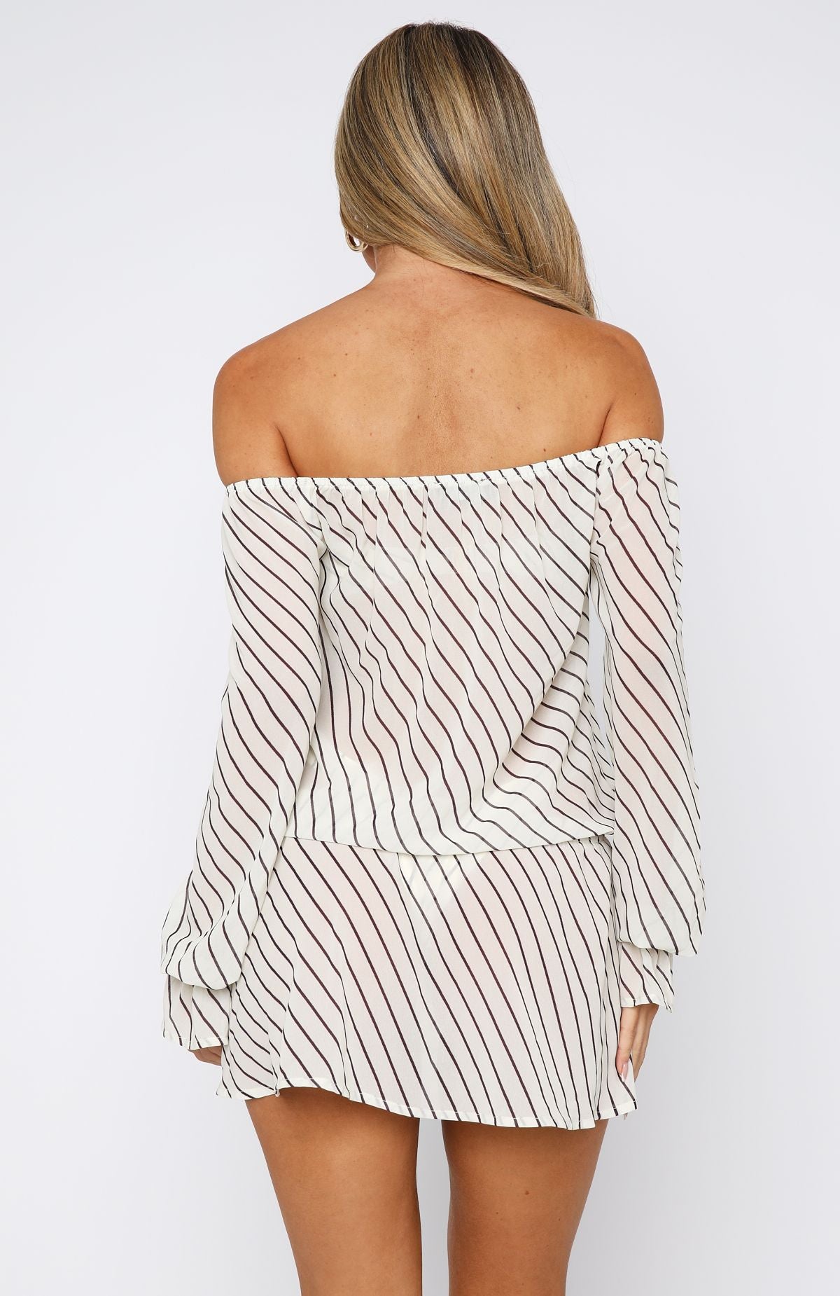 Back To Shore Long Sleeve Mini Dress Cream/Choc Stripe - Image 5