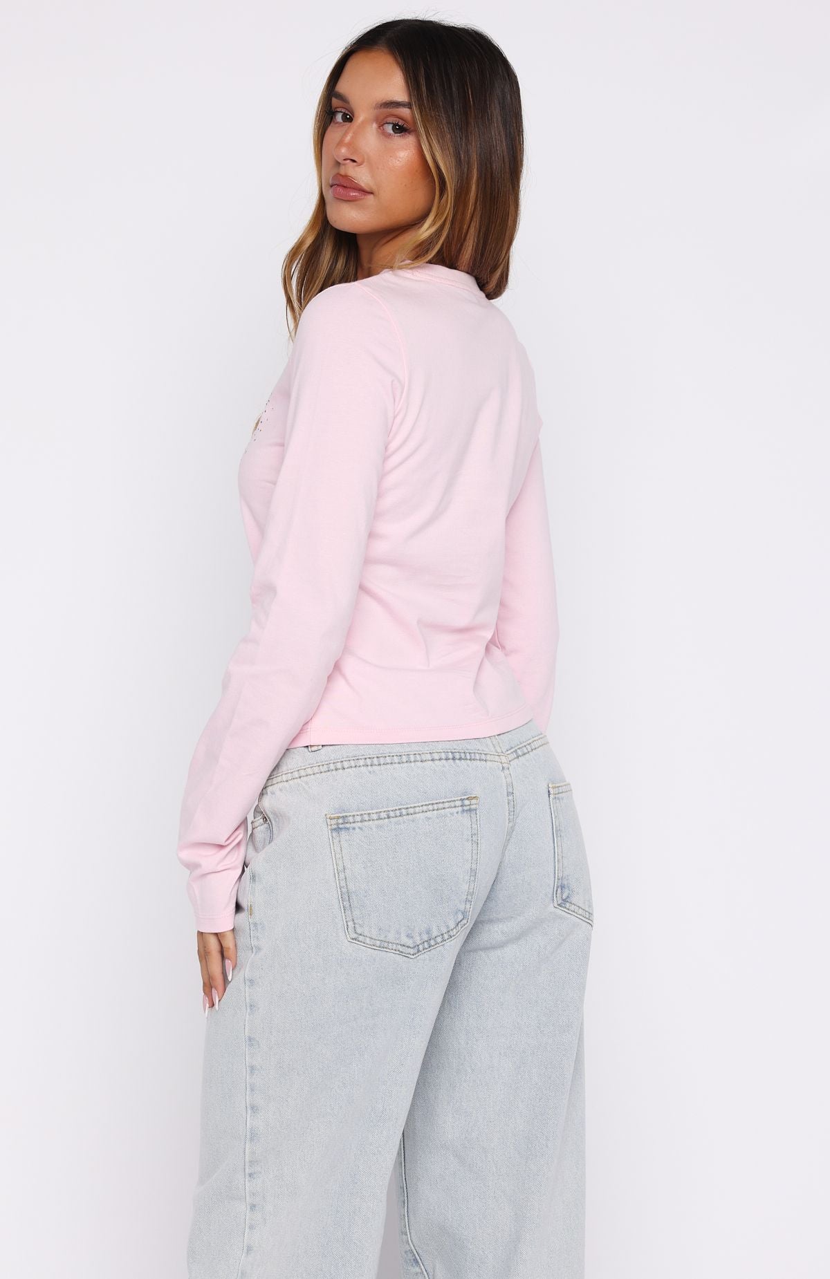 Let's Get Going Relaxed Long Sleeve Baby Tee Pink - Image 4