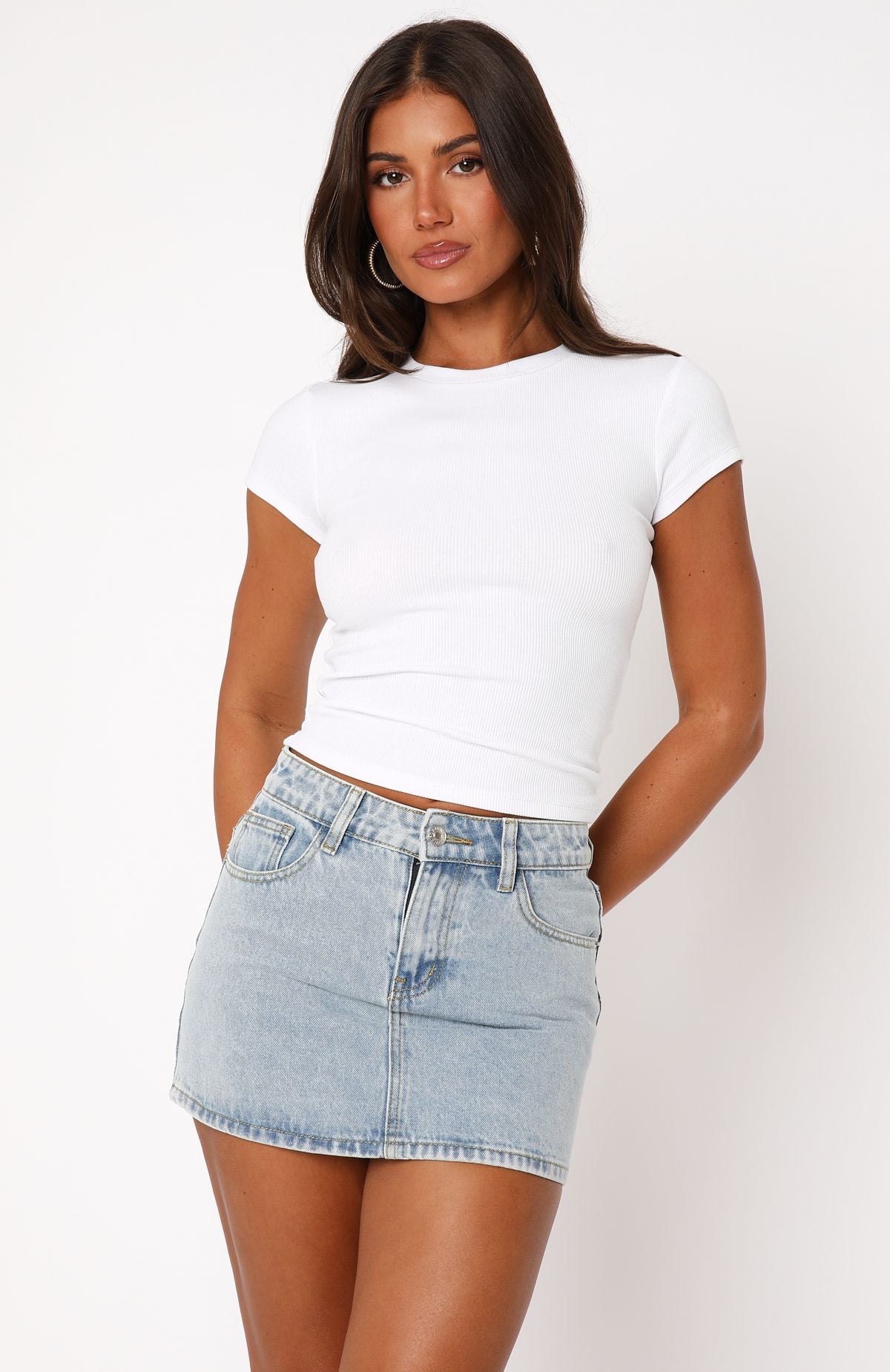 Meant To Tell Short Sleeve Rib Baby Tee White - Image 2