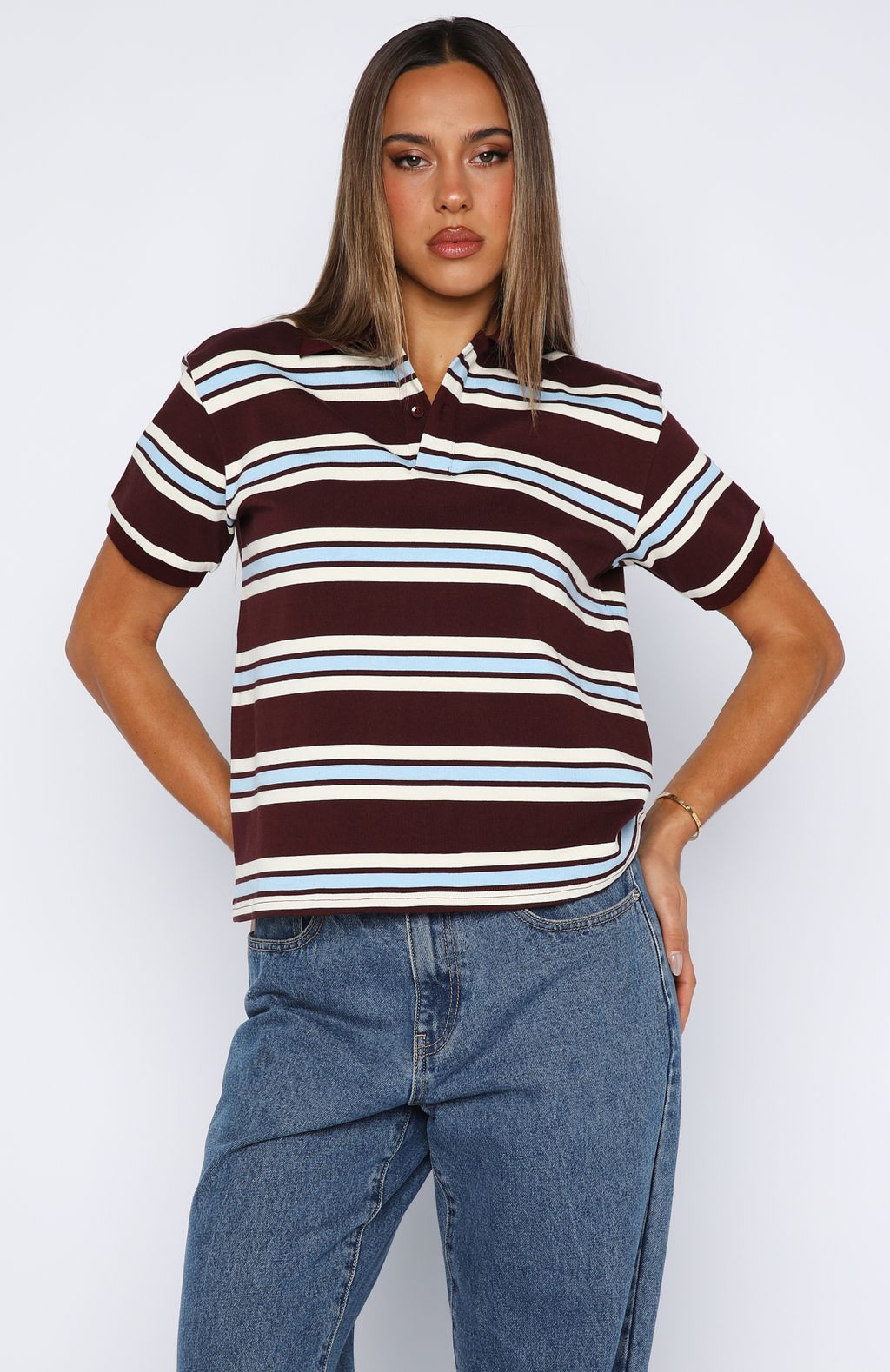 Make Your Move Polo Tee Burgundy Stripe - Image 2