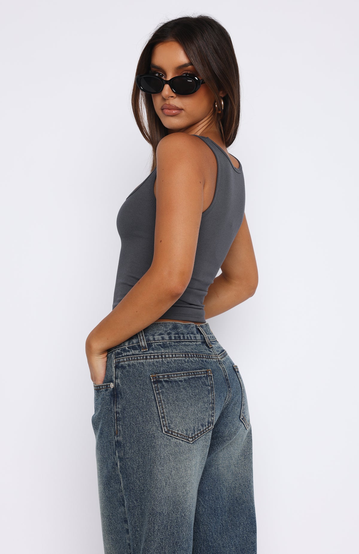 Let Me Adore You Ribbed Tank Top Charcoal - Image 4